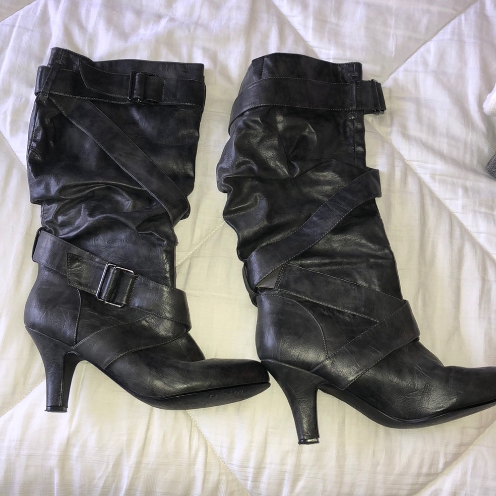 Gray Leather Boots